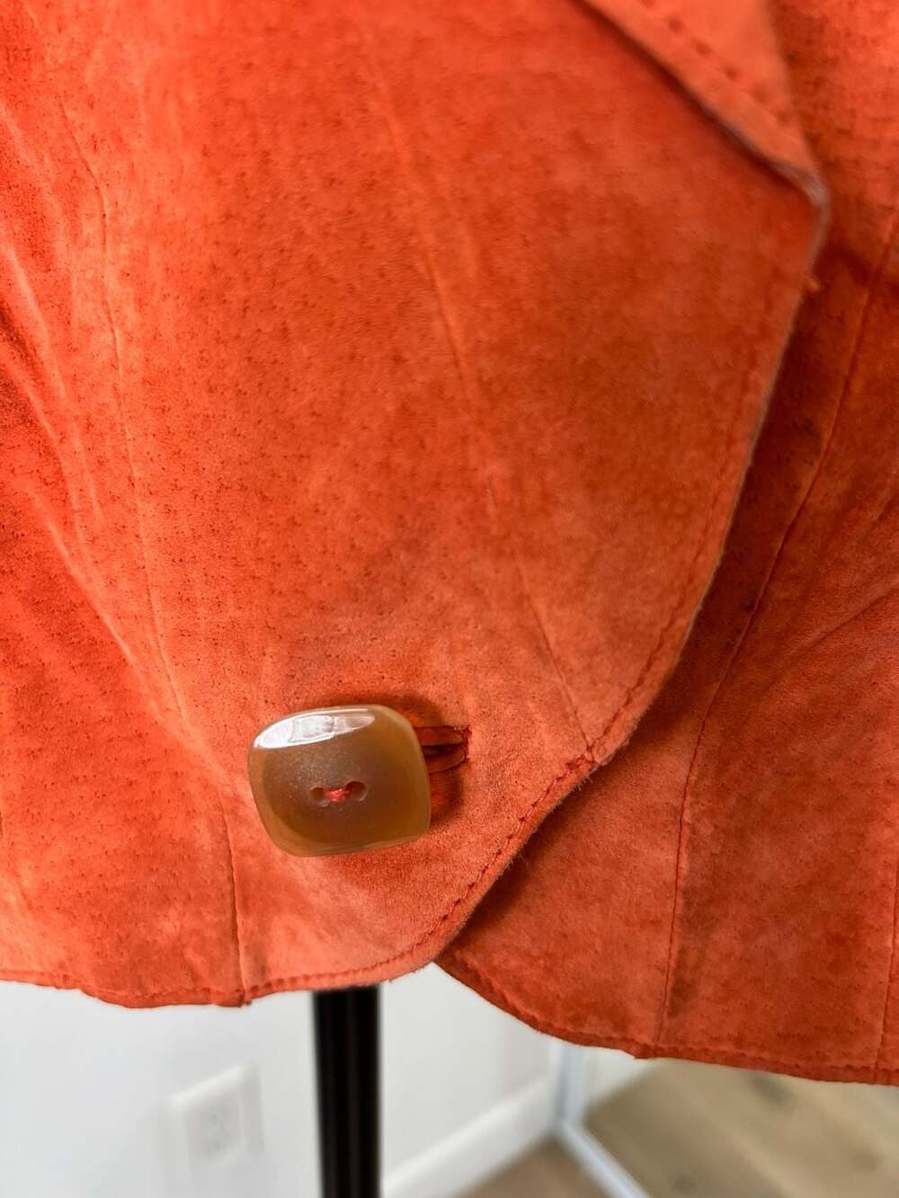 Y2k Mobwife Orange Suede Cropped Short Sleeve Blazer Jacket, Leopard Lining, Siz - Picture 3 of 10